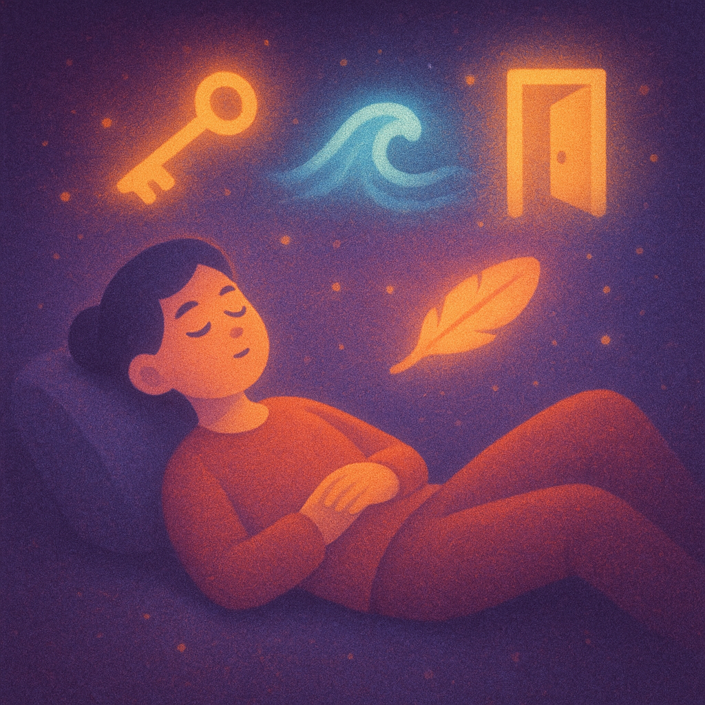 Reclined person with symbolic visuals