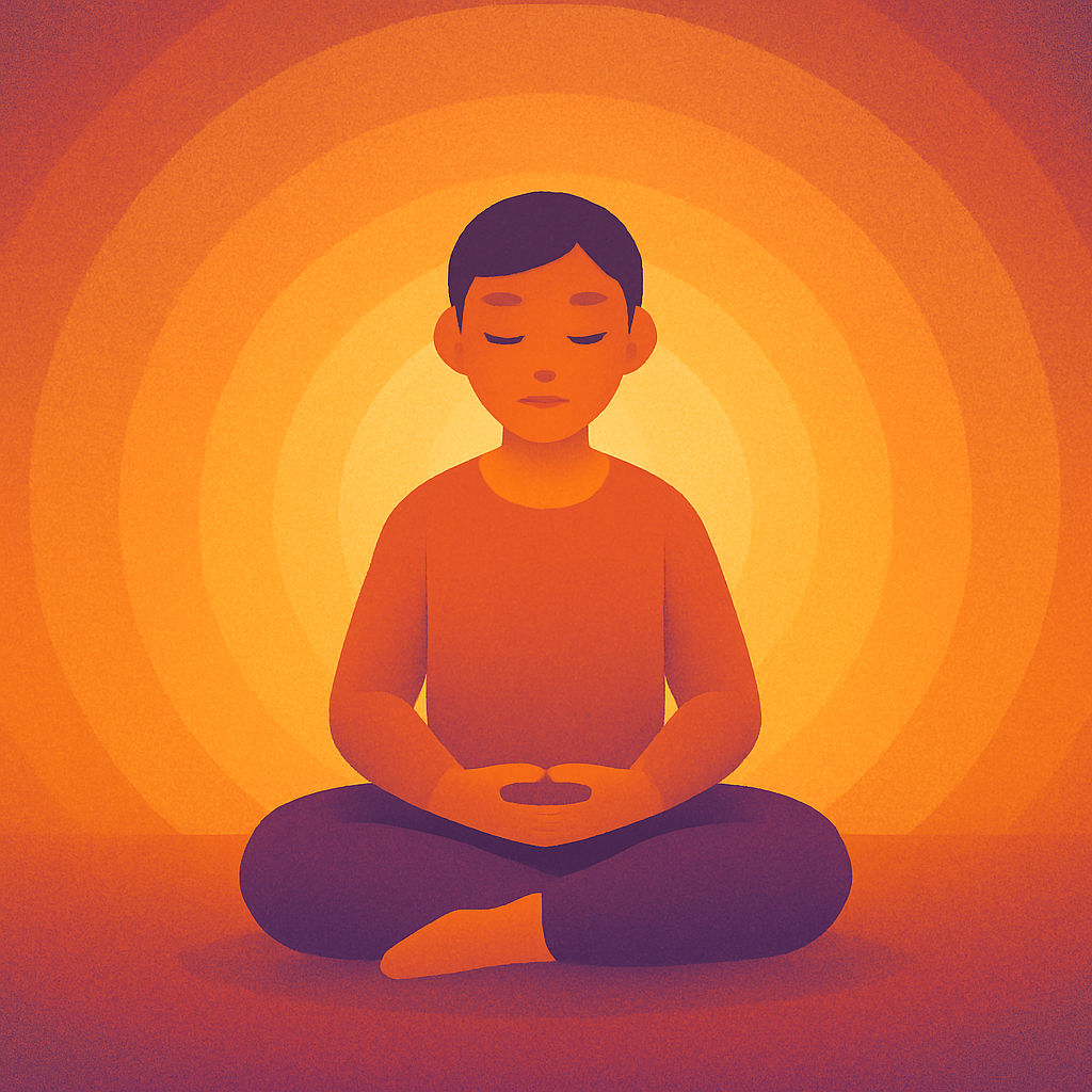 Person meditating with concentric waves
